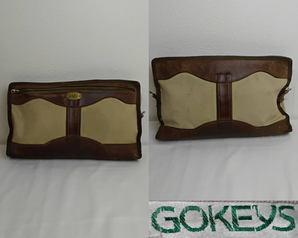 Gokeys Travel/Organizer Pouch Bag Leather + Canvas Vintage Missing Strap *J5765